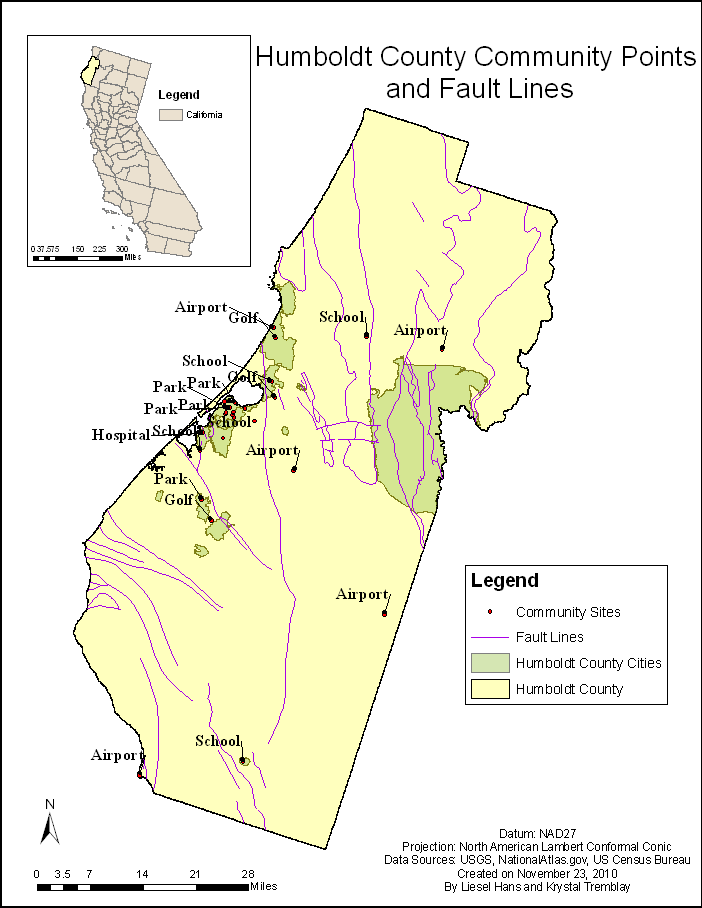 Humboldt County Community Points and Fault Lines